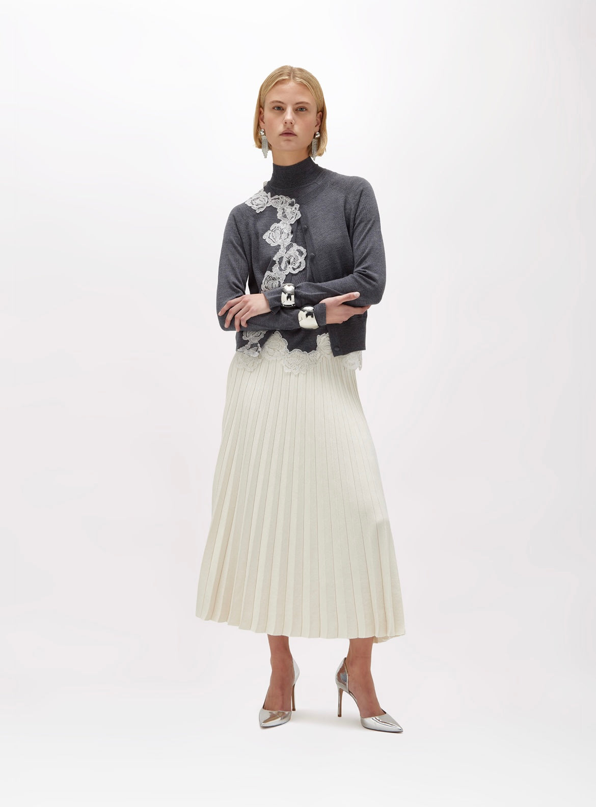 Blugirl - wood cardigan and turtleneck top with lace