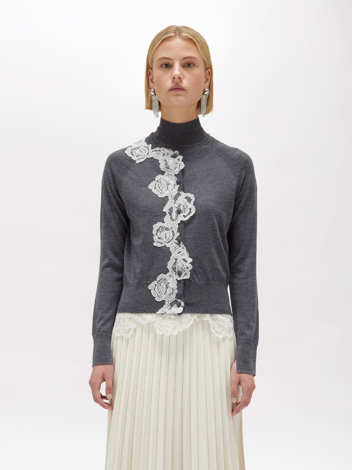 Blugirl - wood cardigan and turtleneck top with lace