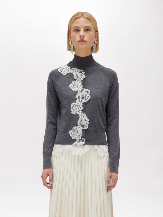 Blugirl - wood cardigan and turtleneck top with lace