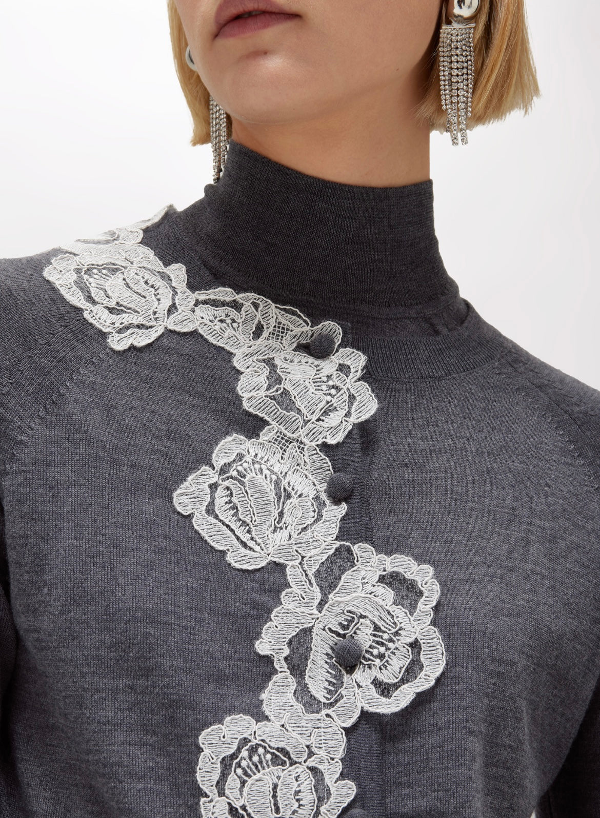 Blugirl - wood cardigan and turtleneck top with lace