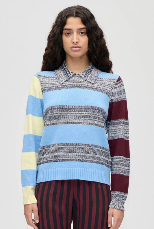 Stine Goya - Crochet cotton mix stripe polo collar