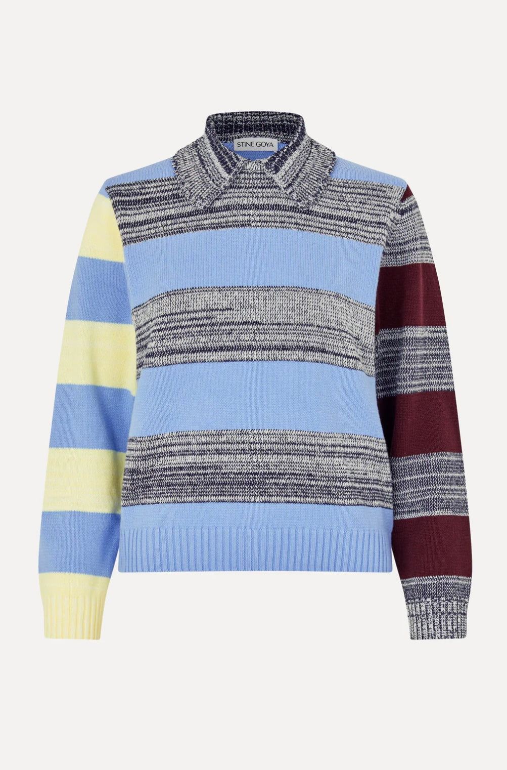 Stine Goya - Crochet cotton mix stripe polo collar